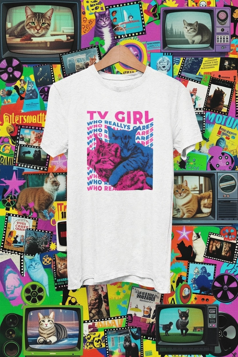 TV Girl Retro Graphic Tee — "Who Really Cares" Vintage-Inspired Band Artwork