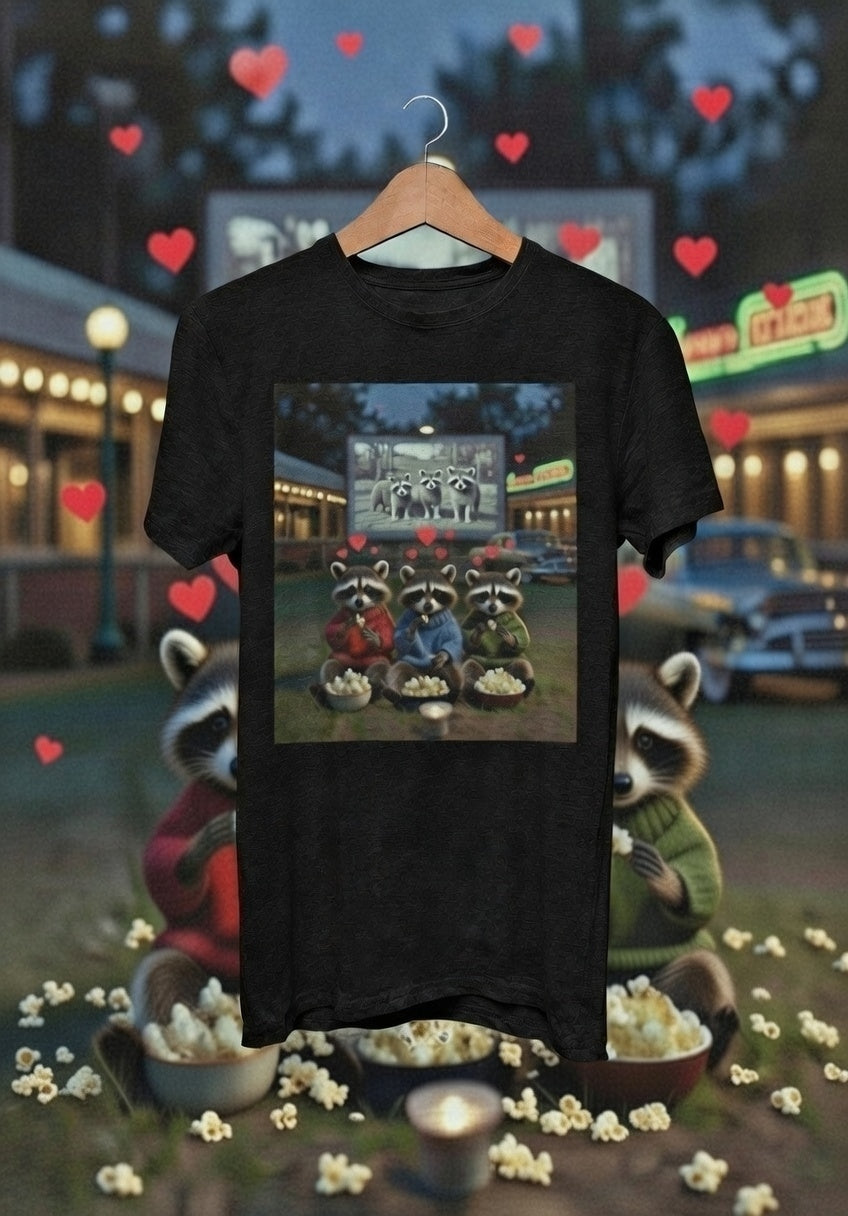 Raccoon Drive-In Movie T-Shirt — Retro Night Out Graphic Tee