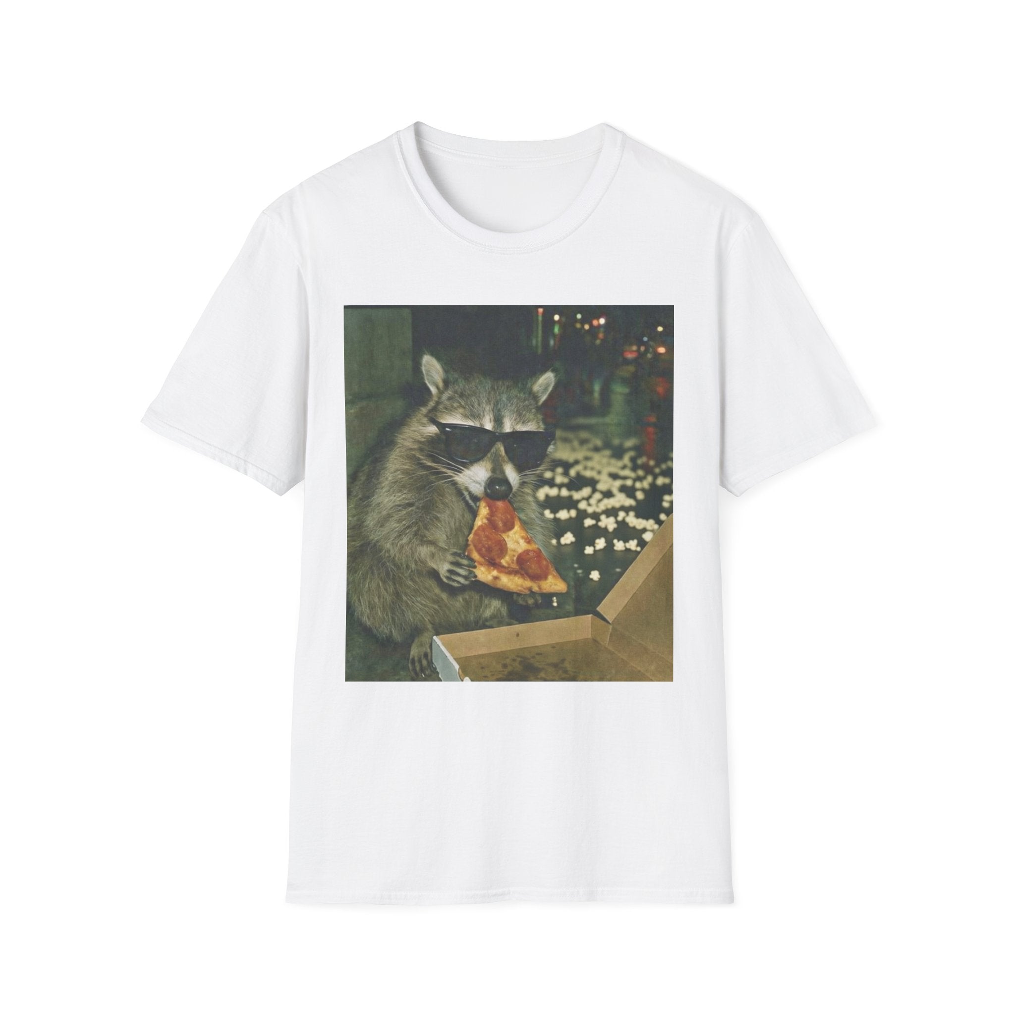 Raccoon Pizza Night T-Shirt — 'Pizza & Popcorn' Movie Night Tee